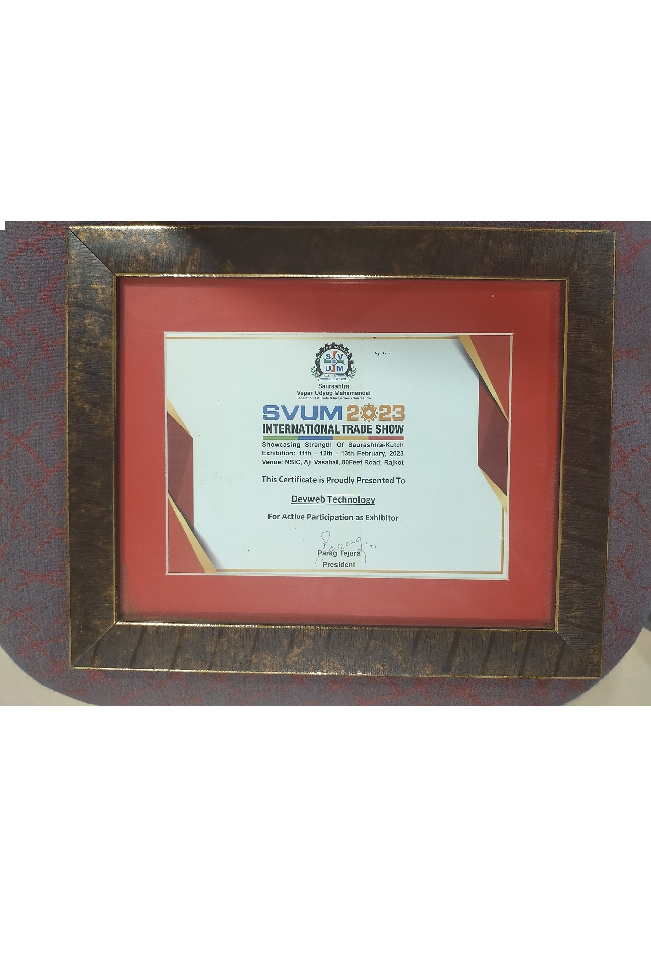 Devweb Technology SVM 2023 Certificate